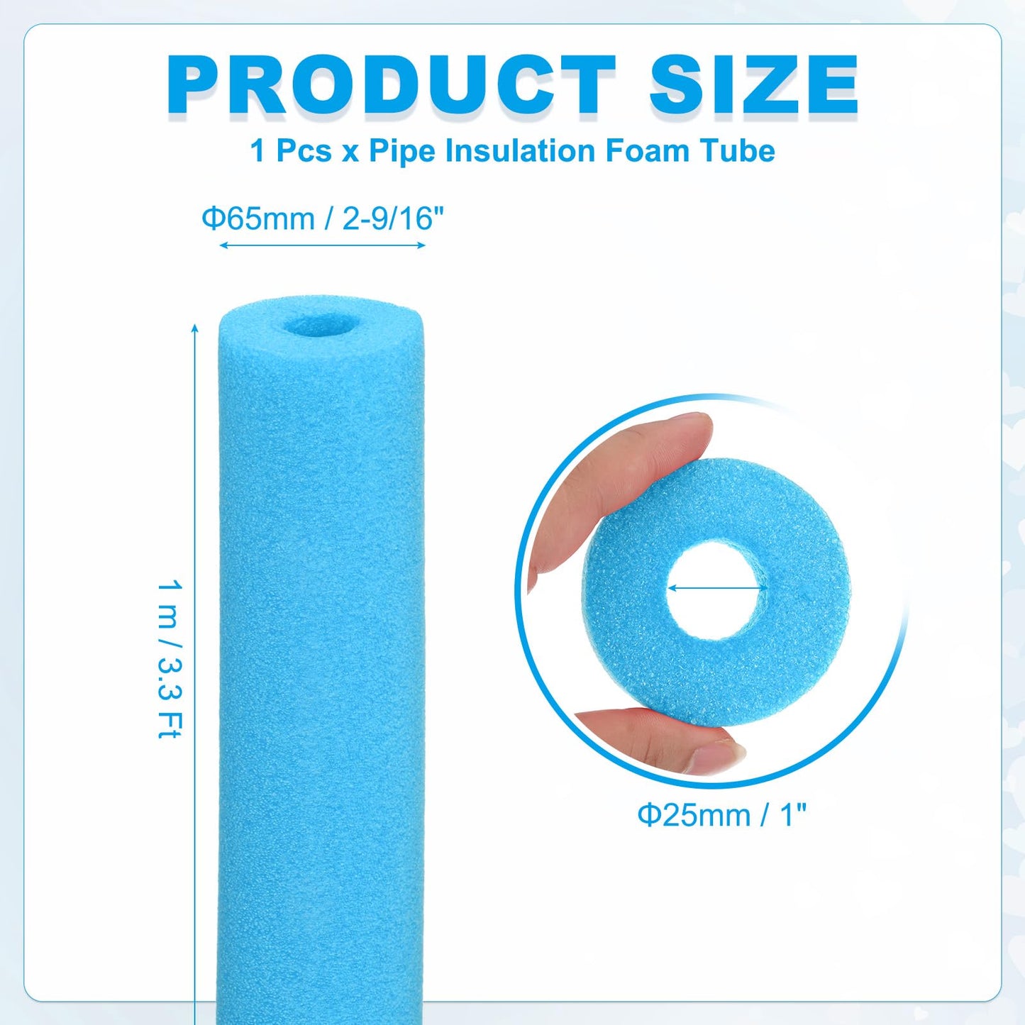 PATIKIL Pipe Insulation Foam Tube, Pool Noodles Foam Tubing Covers 1" (25mm) ID x 3.3FT x 2-9/16" OD for Swimming Pool Handle Heat Preservation Protective Sleeve, Blue