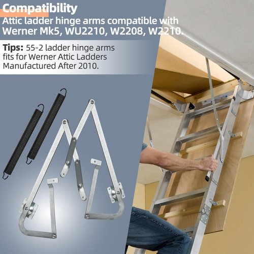 Sconva 55-2 Attic Ladder Hinge Arms with Springs Replacement Kit Compatible with Werner Mk5, WU2210, W2208, W2210 Attic Ladders Parts, Fits for Werner Attic Ladders Manufactured After 2010