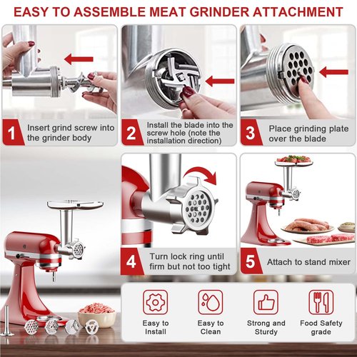 Meat Grinder & Slicer Shredder Attachments for KitchenAid Stand Mixer, Meat Grinder with Sausage Stuffer Tubesand and Slicer Shredder Set, 2 Pcs Attachment Set for KitchenAid Mixers By Cofun