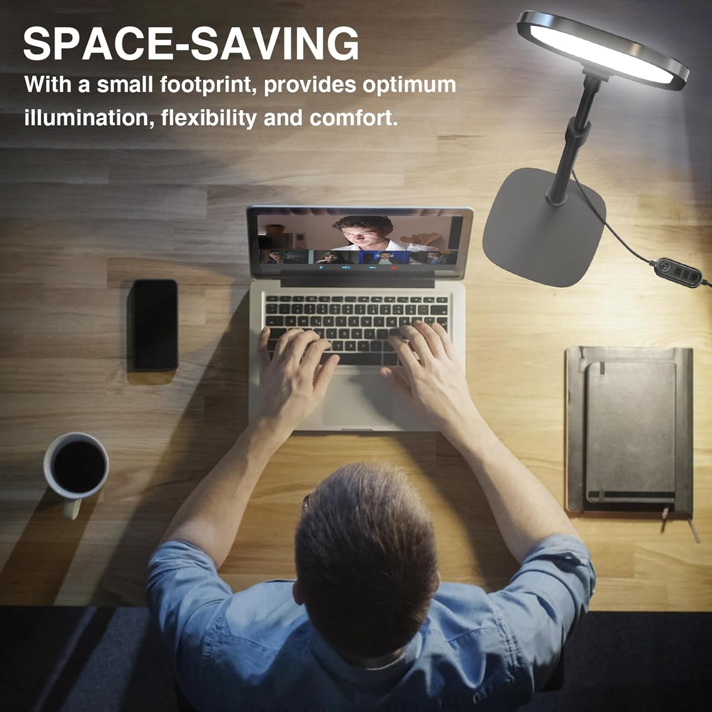 Video Conference Lighting for Zoom Meeting, Desk Lamps for Home Office, 30 Light Modes Desk Light, Ring Light for Desk with Flexible Stand & Memory Function for Zoom Lighting, Video Streaming, Drawing