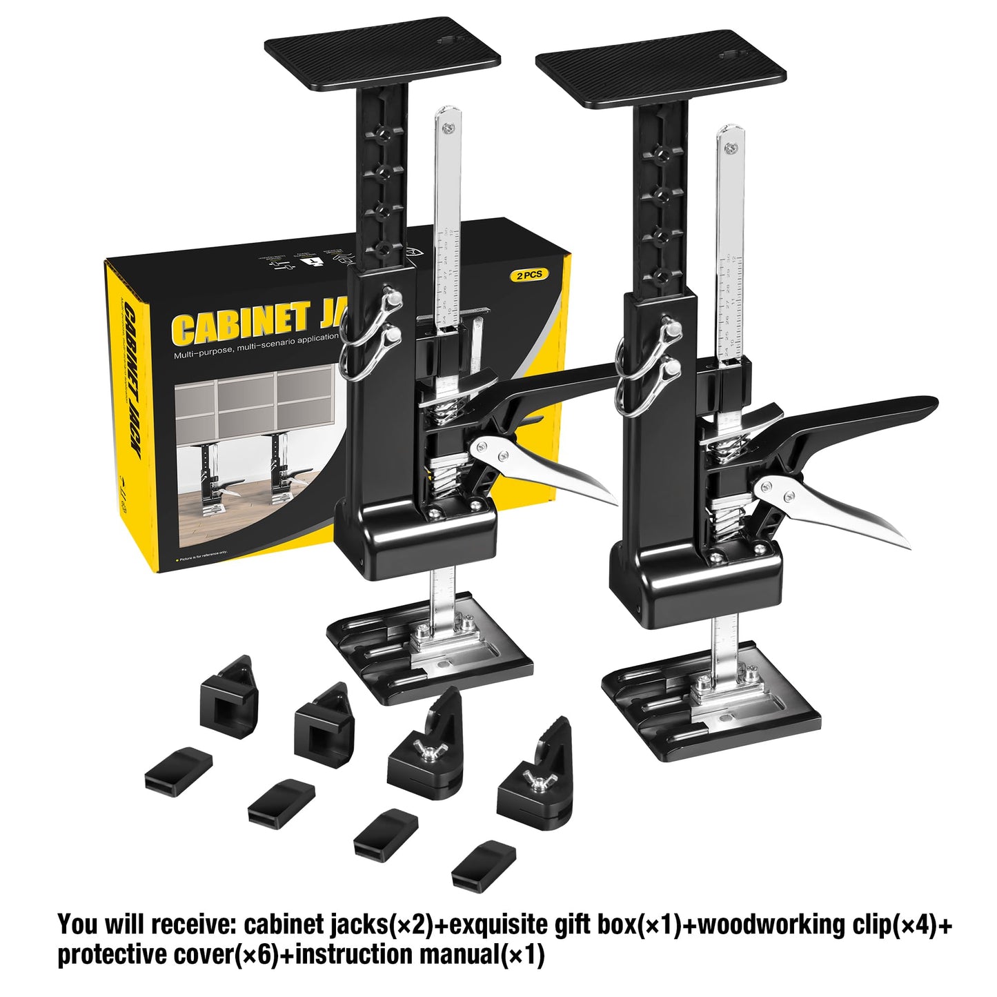 YELLOW JACKET Cabinet Jacks 2 Pack for Installing Cabinets, Labor Saving Arm Jack with 360 LBS,0 to 23.4 inches, 3rd Hand Support System, Drywall Lift, Hand Lifting Jack Tool