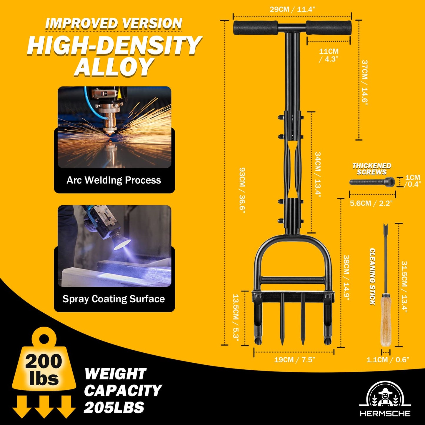 Hermsche Lawn Aerator Coring Tool, Manual Plug Core Aerators with Cleaning Stick, 2 Half-Open Hollow Slot Tines and 2 Spike Heavy Duty Grass Aeration Tool for Soils Yard Garden