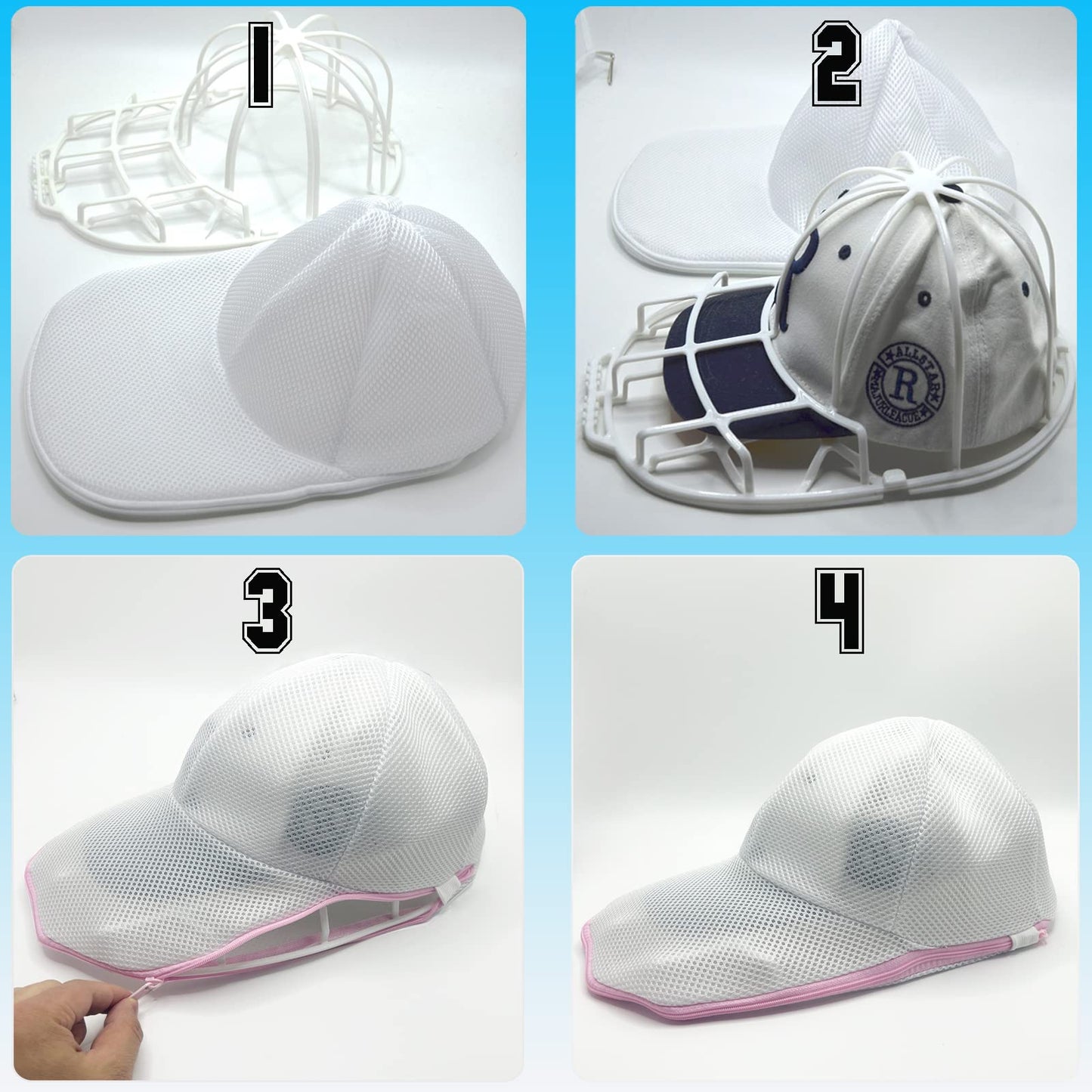 MCHKJ Hat Washer Cage for Washing Machine, Cap Washer with Mesh Bags, Hat Washer for Baseball Caps, Hat Cleaner/Cleaning Protector Cage (White - 2 Pack)