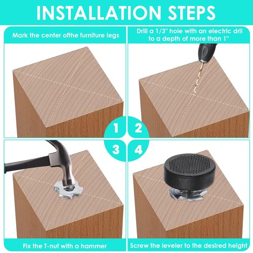 YBEATY 14 Pcs Thread Leveling Feet Heavy Duty Glide Chair Legs Antislip Individual Adjustable Furniture Levelers Threaded Screw on Table Feet for Cabinets Stool Desk Dresser Furniture