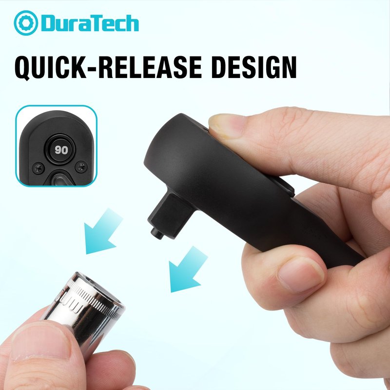 DURATECH 1/2-Inch Drive Ratchet, 90-Tooth Quick-Release Ratchet Wrench, Reversible, Cr-V Made, 4° Swing, Manganese Phosphate Black Finish, Gifts for Men Gifts for Women