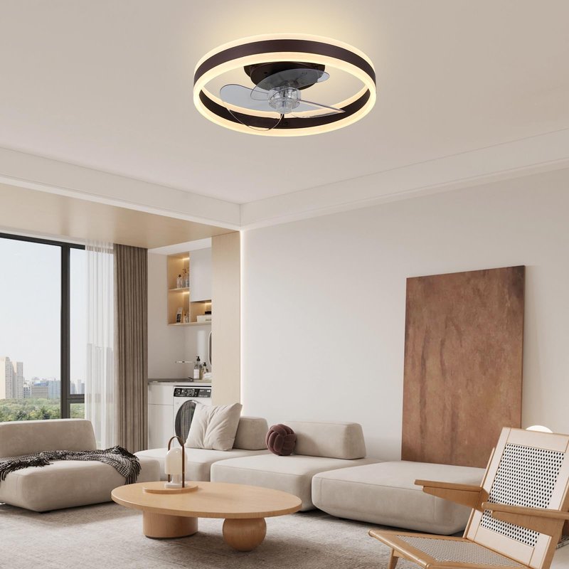 diisunbihuo 16" Low-Profile Ceiling Fan with Light (Coffee Brown), Modern Bladeless Enclosed Fandelier, Dimmable CCT, Remote & App Control, Timer & Memory for Bedroom/Living Room/Hallway