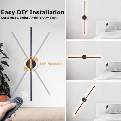 Wireless Wall Sconces Set of 2, Battery Operated Wall Sconce with Remote Dimmable 28.7 Inch 5000mAh Rechargeable 360°Rotate Bedroom Lights For Wall Lamps Decor for Living Room, Hallway-Warm White