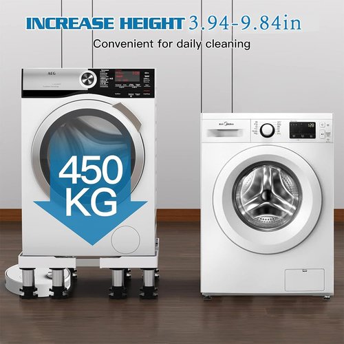 Washer Machine Base Stand 28" Wide Universal with 12 Strong Feet Refrigerator Stand Washer and Dryer Pedestal Mobile Roller Cart with Wheels for Appliance with Adjustable Height,White4Foot-10cm