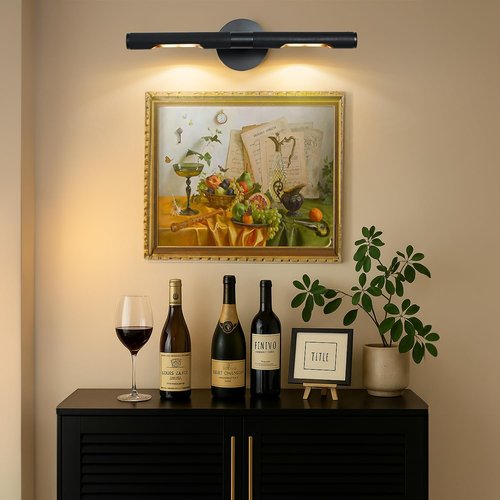 HUANXISHA 19" L Picture Light,Vanity Bathroom Light Rotatable 360° Wall Sconce Lights for Pictures Art Gallery Painting Frame,2-Light Include Bulb,Dimmable,Black