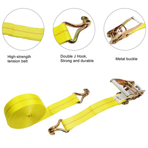 4 Pack 2" x27' Ratchet Strap Tie Down 10000lbs J Hook,Heavy Duty Tie-Down Ratcheting Cargo Truck Straps Wire Hook Ends, J-Hook Ratchet Strap TieDowns KJE