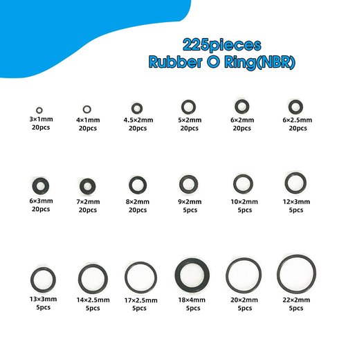 Boatsea 225pcs Rubber O Ring Assortment Kits 18 Sizes Sealing Gasket Washer Made of Nitrile Rubber NBR for Automotive Repair, Plumbing and Faucet, Air or Gas Connections, Resist Oil and Heat O-Rings