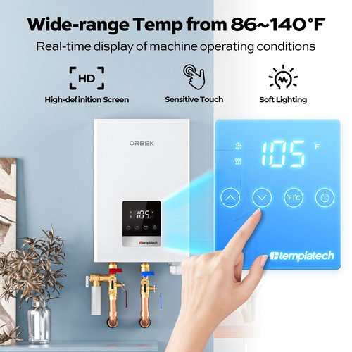 18kW Tankless Water Heater Electric, ORBEK 240 Volt On Demand Instant Hot Water Heater, with LED Digital Display, ETL Certified, Up to 4.17 GPM for 2-3 Point of Use throughout the Whole House