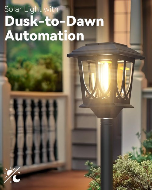 2 Pack Solar Lamp Post Light 40 Inch, Metal Glass Outdoor Solar Lights Waterproof Garden Pole Lights, Auto Dusk-to-Dawn Post Lamp Lights for Outside Backyard Front Warm White (2 Installation Modes)