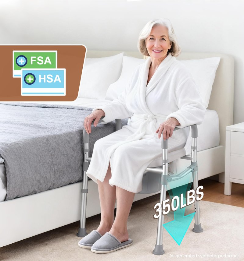 soundfuse Bedside Commode Toilet, Padded Seat and Backrest, Aluminum Frame