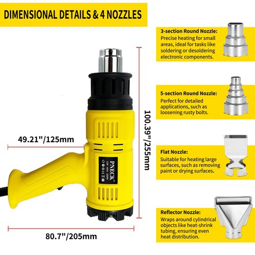 PNECK Heat Gun 2000W, 140°F-1202°F Variable Temperature with 2 Speeds, Fast Heating Heavy Duty Hot Air Gun Kit with 4 Nozzles for Crafts, Shrinking PVC, Stripping Paint