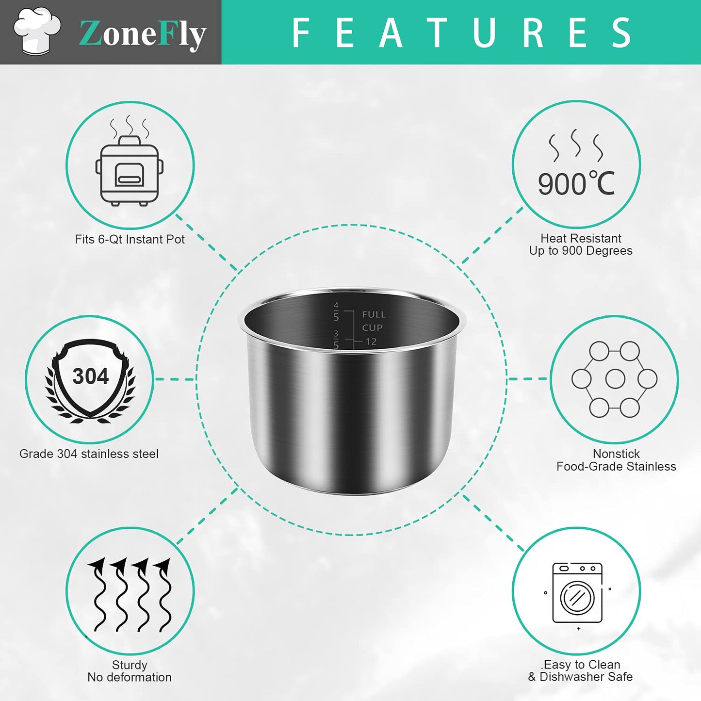 Original 8Qt Power Cooker XL Replacement Inner Pot Stainless Steel Compatible with 8 Quart Power Pressure Cooker Model PPC772 (or #PPC772) PPC780 (or #PPC780) and WAL3 Stainless Steel Inner Pot Parts
