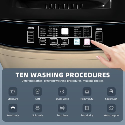 BORCOLO Portable Washing Machine, 17.7lbs Full-Automatic Small Washing Machine for Apartment, 10 Wash Programs with Drain Hose Dorm Size Portable Washer for RV, Home, College, Gold
