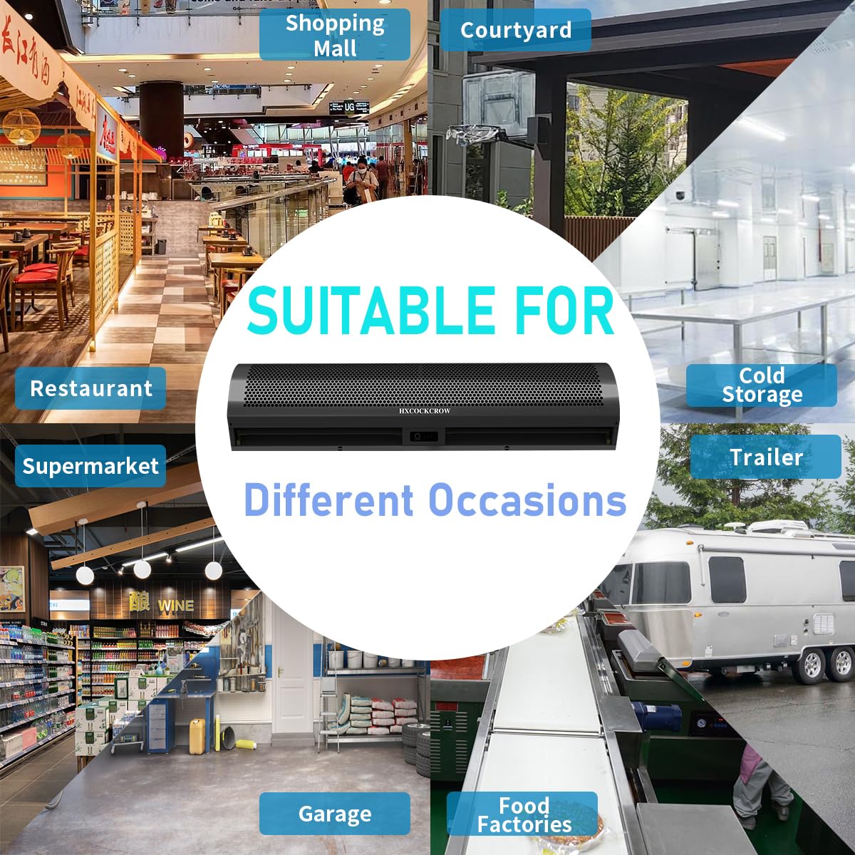 HXCOCKCROW 36’’ Air Curtain for Doors,【New Upgrade】 Commercial Matte Black Door Fan with Door Magnetic Switch for Home Restaurant Shop Garage, 2-Speed Indoor Curtain Fan, High Power & Slim