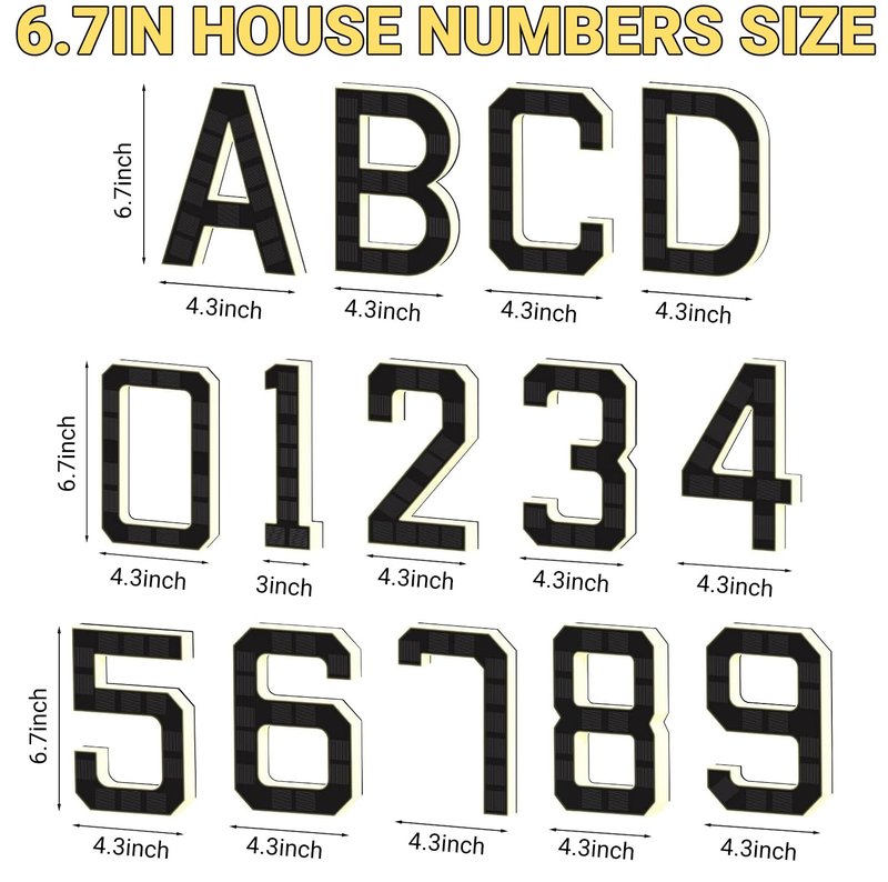 Solar Lighted House Numbers for Outside - 6.7-Inch Solar LED House Numbers & Letters, IP44 Weatherproof Wall Mount for Home Garage Fence with Easy Installation (6-Black)