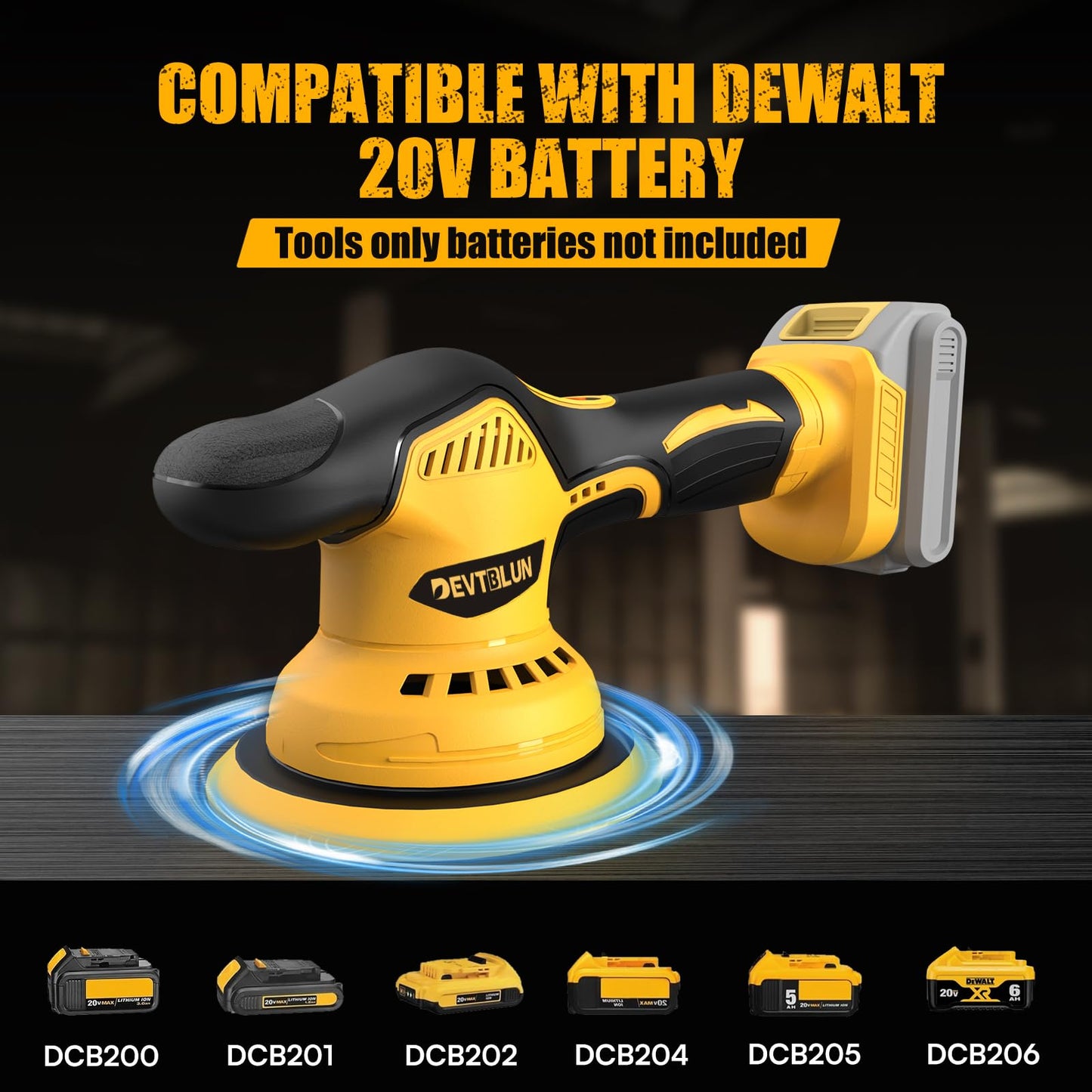 Cordless Car Buffer Polisher Kit for Dewalt 20V Battery(NO Battery),6 In Brushless Dual Action Random Polishing Machine , 6 Variable Speed 5500RPM, Orbital Polisher for Car Detailing,14Pcs Accessories