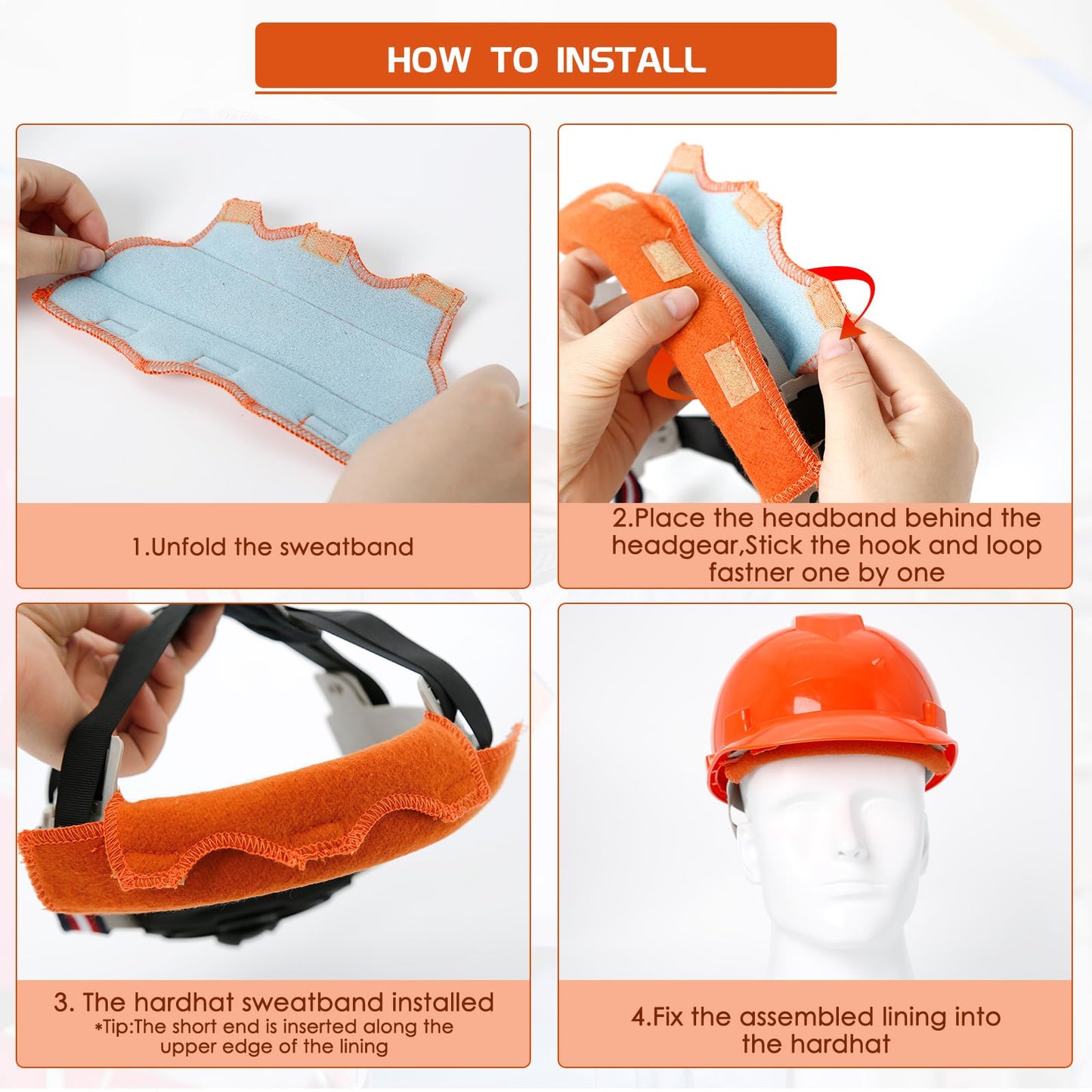Aolamegs Safe Hard Hat Sweatband- 5PCS Sweat Bands Washable, Hard Hat Liner Replacement, Flame Retardant Cotton Hard Hat Accessories Sweat for Welding Helmet, Construction Hats, Chainsaw Helmet
