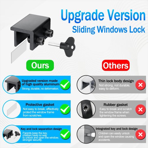 ZRFCXE Window Locks,4 Pack Sliding Window Locks with Key for Vertical & Horizontal Sliding Windows Doors,Easv to Install,Adjustable Security Window Lock for Patio Bedroom Home and Office (Black)
