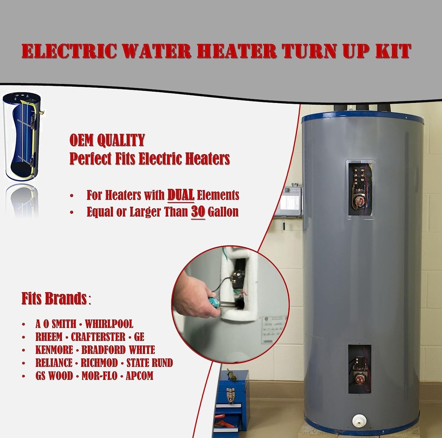 DROMIX Water Heater Elements, 2 PCs Pack 4500W/240V, the Pack Including Element Wrench and Quick Change Tool, Fits Most Models of Dual Element Eletrical Water Heaters