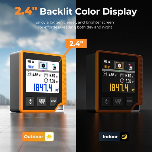 Laser Measuring Tool, 262ft Laser Measure with Digital Angle Finder & Level, Rechargeable Laser Measurement Tool with 2.4'' Color Backlit Display, 6 Units Ft/in/M, Length/Area/Volume/Pythagorean Mode