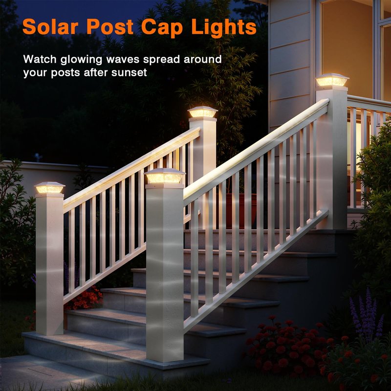 ENSLI 12 Pack Solar Post Cap Lights, 2 Modes Bright Solar Post Lights Outdoor Waterproof, Outdoor Post Lights Solar Powered Deck Lights for 4x4 4.5x4.5 5x5 Posts for Garden Decor