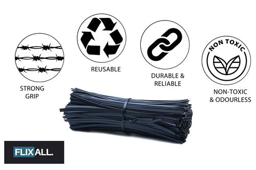 Flixall. 5 inches Twist Ties Pack of 100 - Premium Quality Reusable Black Plastic Coated Twist Ties for Bags, Cords - Bread Ties for Household