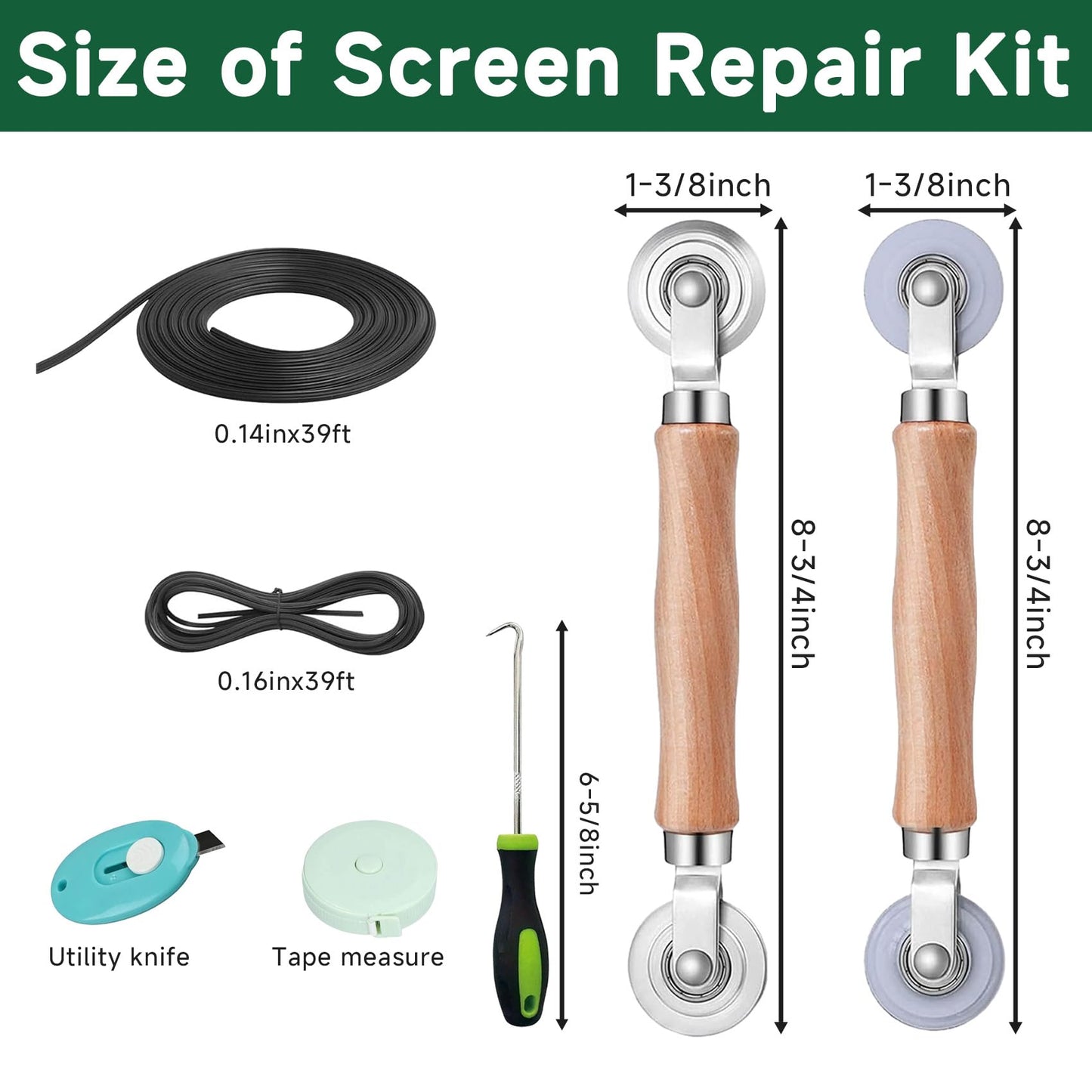 Windows Screen Replacement Kit and Screen Door Repair Kit 48"x177" Durable Fiberglass Screen Mesh Roll with All Tools in Window Screen & Sliding Screen Door Replacement for Windows, Patio and Porch