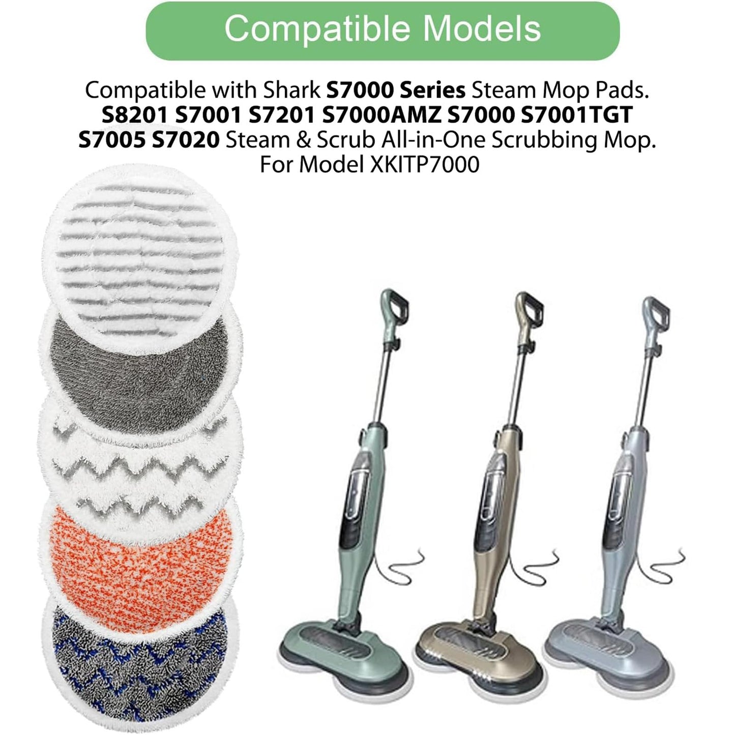 10 Pack S8001 S8201 S7001 S7201 S7005 Steam Mop Replacement Pads For Shark S7000 S7000AMZ S7001TGT S7020 Steam Scrub All-In-One Scrubbing Steam Mop Dirt Grip Soft Scrub Washable Pads. Part XKITP7000