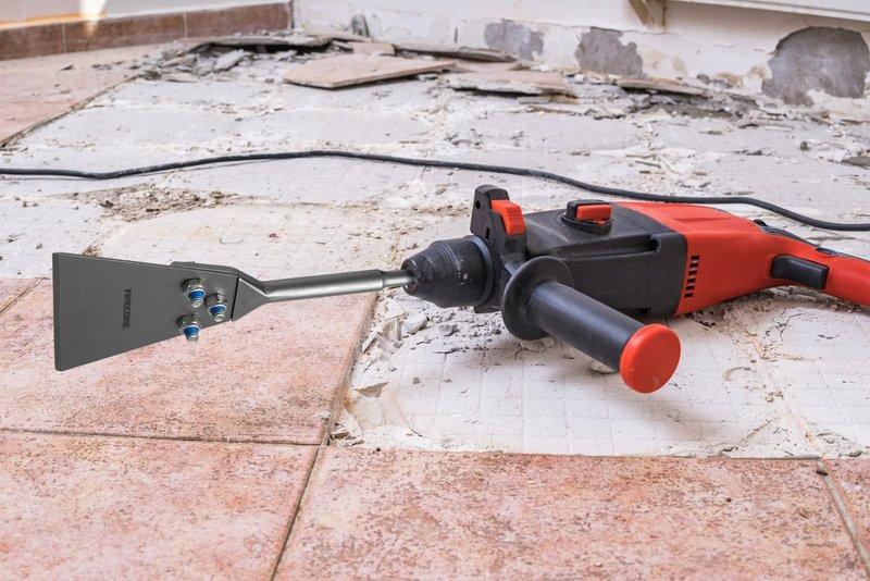 Firecore SDS Plus Floor Scraper with Spare Bolts and Locknuts, 5 Inch x 11 Inch Tile Removal Chisel Tool Long Handle Heavy Duty for Rotary Hammer Drill, Thinset Scraper Adhesives Remover FS22510