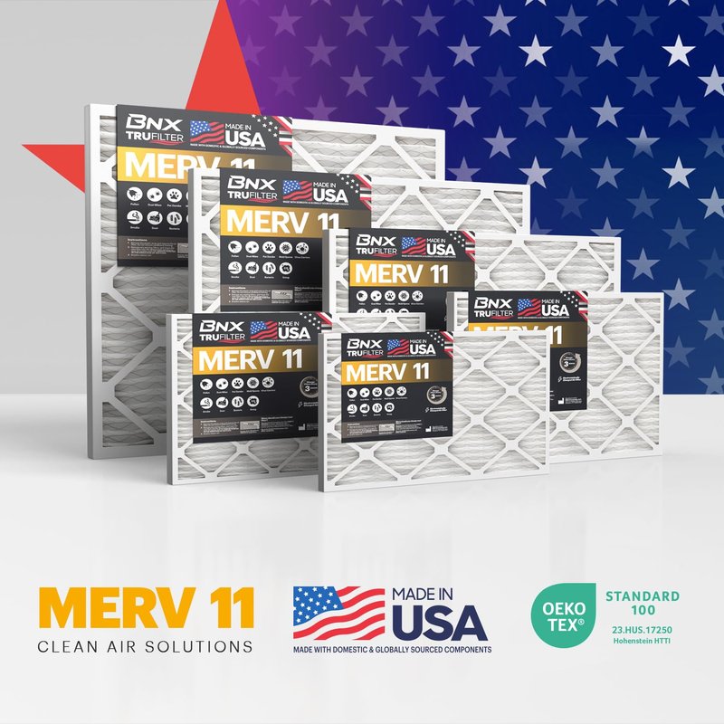 BNX TruFilter 20x22x1 Air Filter MERV 11 (4-Pack) - MADE IN USA - Allergen Defense Electrostatic Pleated Air Conditioner HVAC AC Furnace Filters for Allergies, Dust, Pet, Smoke, Allergy MPR 1200 FPR 7