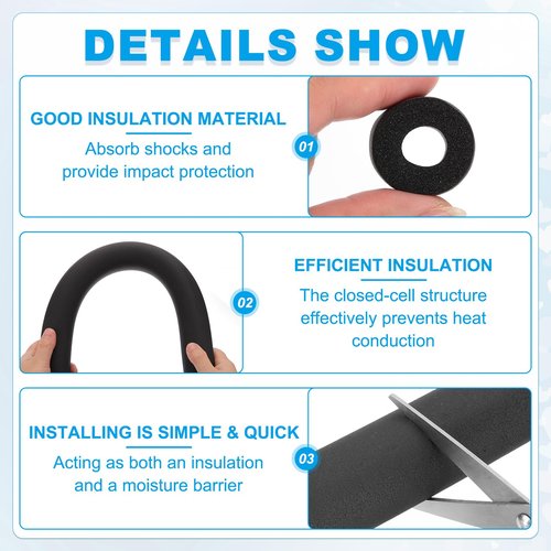 PATIKIL 1/2" (13mm) ID x 3Ft x 0.35" Pipe Insulation Foam Tube, Pipe Cover Wrap Roll Bar Tubing for Handle Grip HVAC Air Conditioner Units, Black