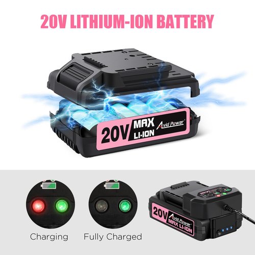 AVID POWER 20V MAX Lithium lon Cordless Drill Set, Power Drill Kit with Battery and Charger, 3/8-Inch Keyless Chuck, Variable Speed, 16 Position and 22pcs Bits (Pink)