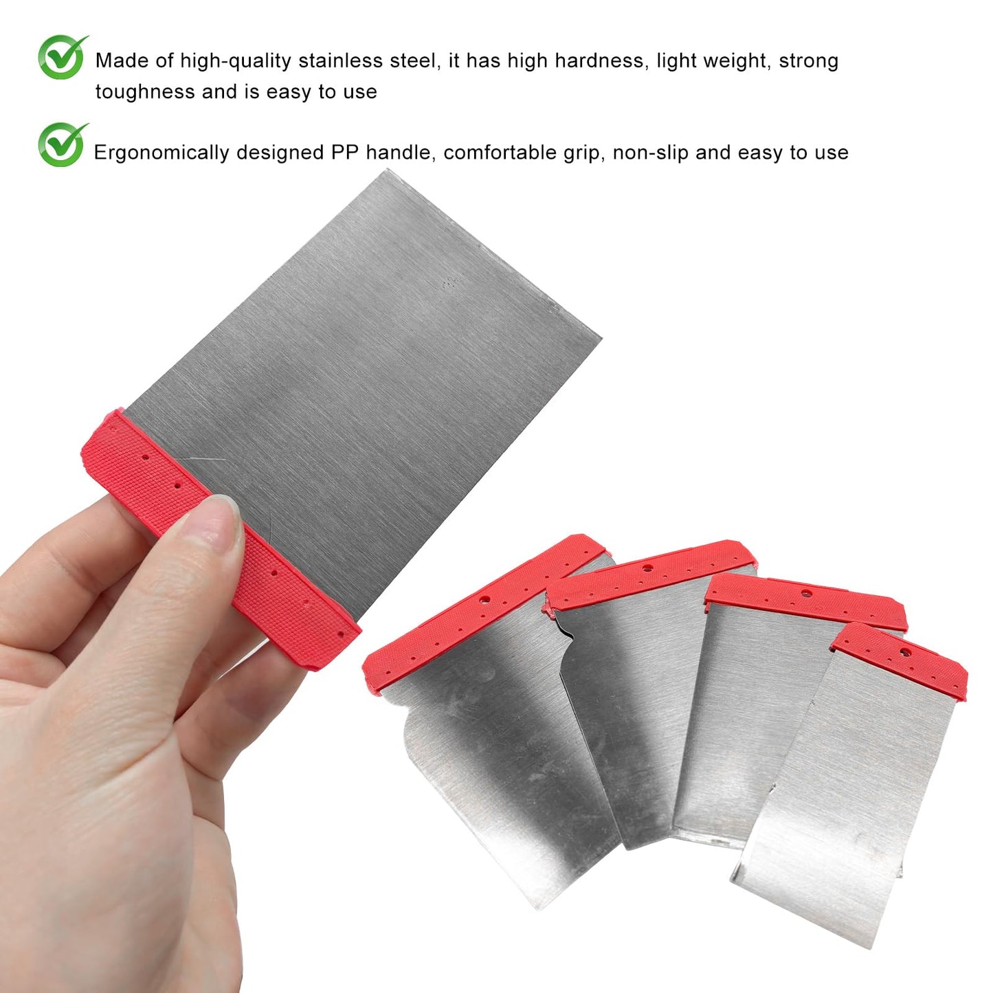FSTURIOS 4PCS Body Filler Applicator Set, 4 Sizes Auto Paint Spreader Assortment with Metal Blade, Multipurpose Car Putty Knife Precision Hand Tool for Applying Body Filler Glaze