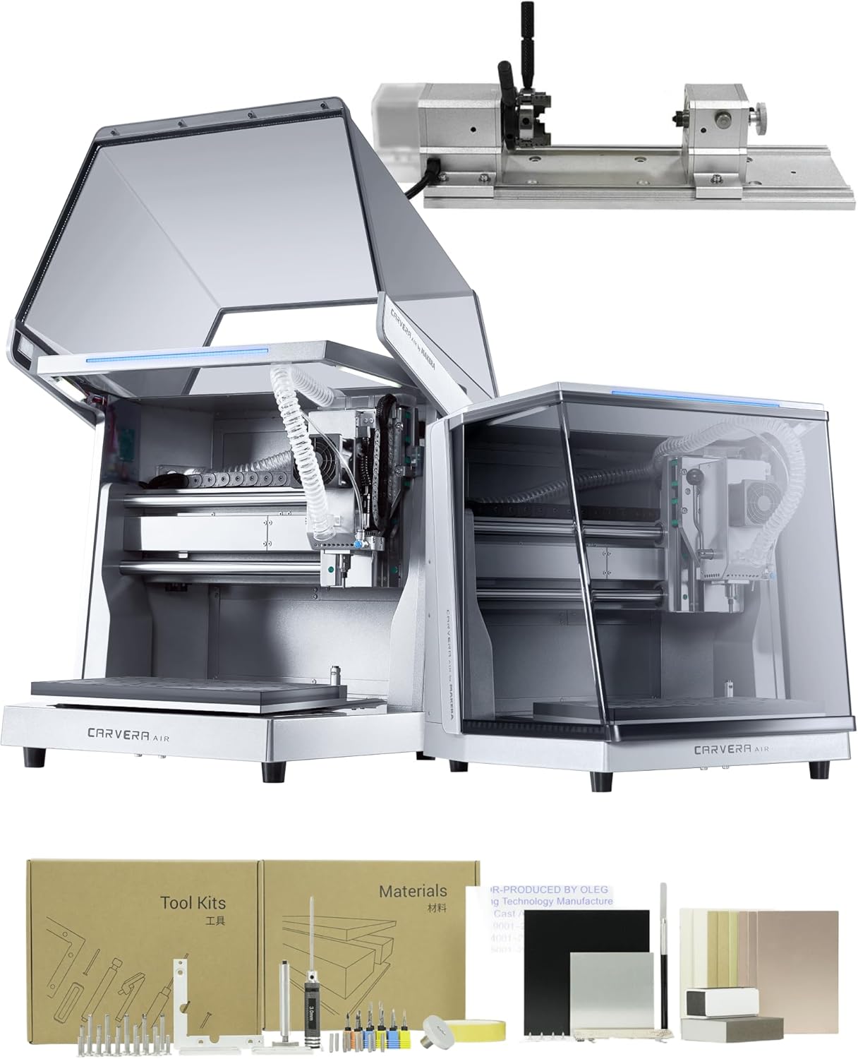 Carvera Air Desktop CNC Machine with 4th Axis and Add-on Module by Makera, Compact Enclosed Mini CNC Router, Quick Tool Changer Closed-Loop Control, User-Friendly CAM for Milling,Cutting, DIY, Crafts