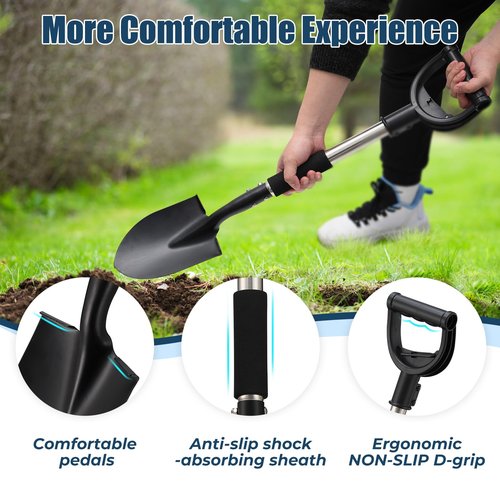 Multi-Task Small Shovel 31" - D-Handle Ergonomic Design for Raised Garden Beds, Outdoor Compact Spaces & Family Camping (Rustproof & Ultra-Light), Silver