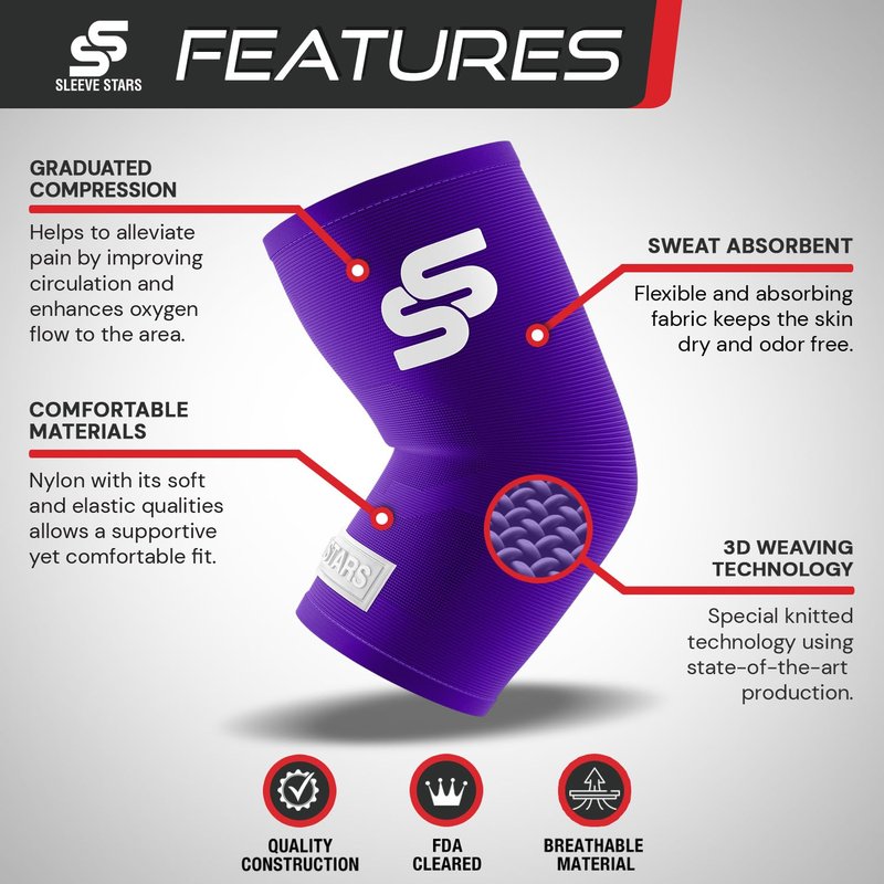 Sleeve Stars Elbow Sleeve for Pain Relief & Protection - Elbow Compression Sleeve for Women & Men - Supportive Elbow Brace for Tendonitis, Recovery & Ideal for Sports, Work (S: 7"-8.5", Dark Purple)