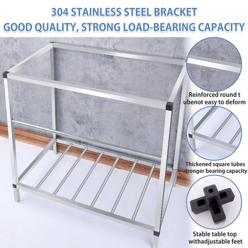 Utility Sink Stainless Steel Free Standing Single Bowl Kitchen Sink, with Cold and Hot Faucet Water Pipe Kit, Drain Basket, Shelf, for Kitchens, Bathrooms, Garage, Laundry Room(22.8 * 16.9 * 29.5in)