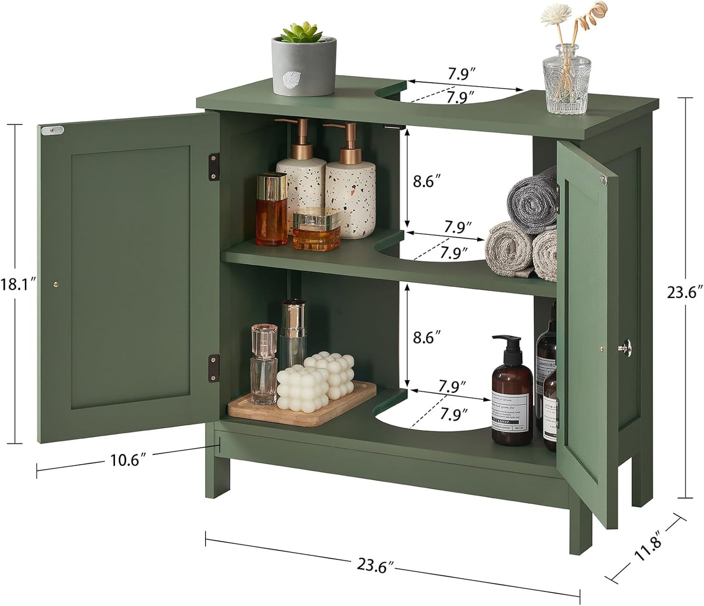 Pedestal Sink Storage Cabinet, Under Sink Cabinet with 2 Doors & Storage Shelf, Under Bathroom Organizer for Bathroom, Forest Green