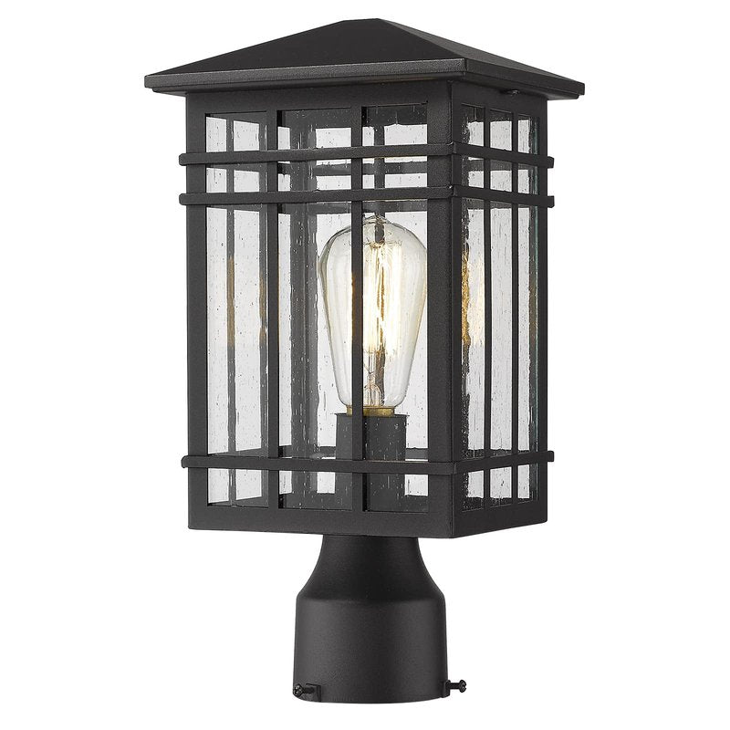 Rosient Outdoor Post Lights Fixture - Exterior Post Lantern with Seeded Glass in Black Finish - Pillar Light Ideal for Patio, Pathway, and Driveway - Outdoor Pole Lights for Porch Post Lighting, Black