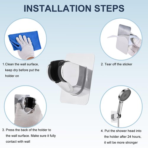 Peirnum Shower Head Holder, Strong Adhesive and Waterproof Shower Head Holder Wall Mount, Adjustable Handheld Shower Head Holder, No Drilling and Use Conveniently