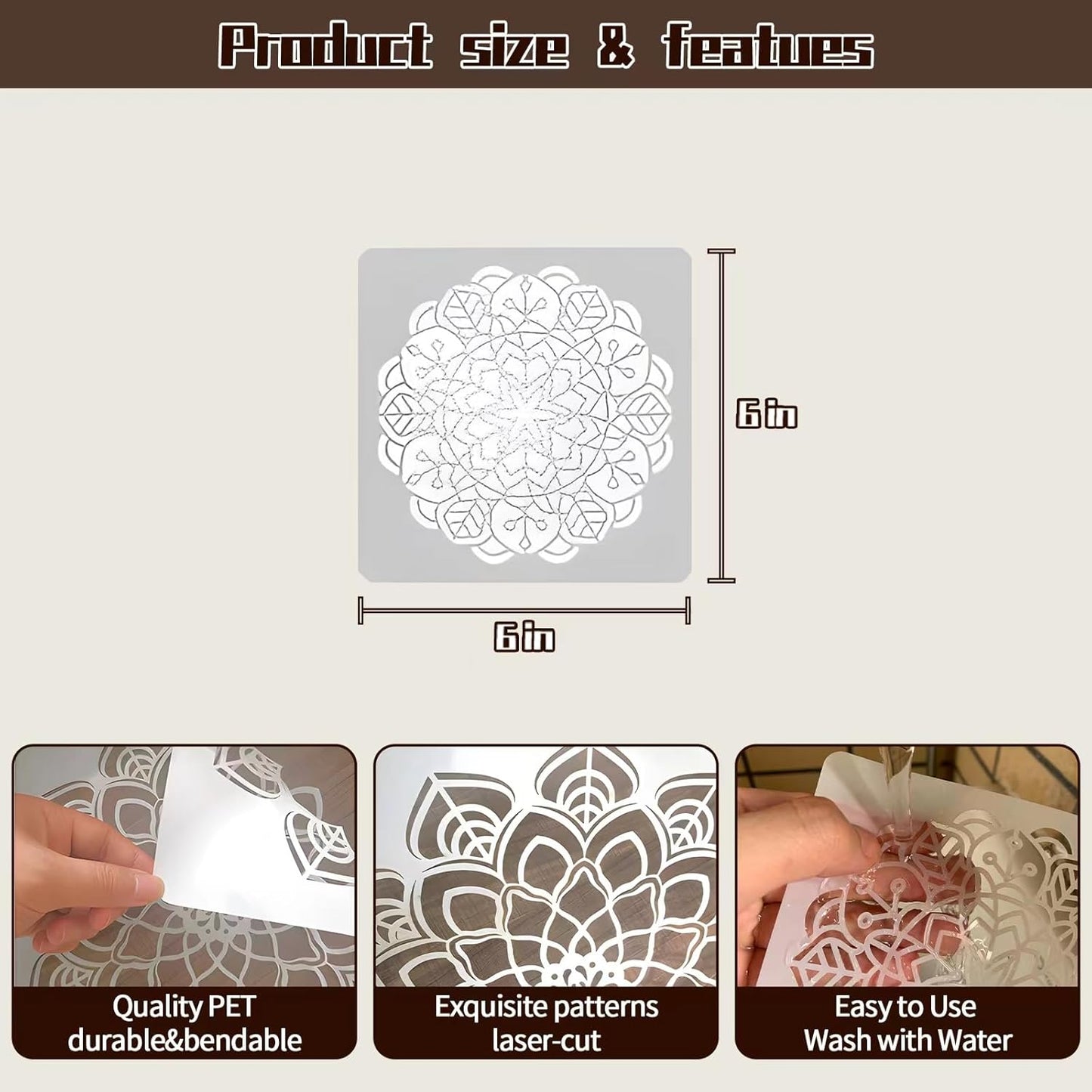 Mandala Stencils for Painting on Wood Wall Floor Furniture Tile Fabric, Small Rangoli Stencils Rock Painting Stencils for Home Decor (4 inch)