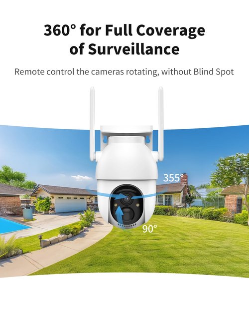 Aume Security Cameras Wireless Outdoor, 2 Cam Kit, No Subscription, Solar Powered Home Security Cameras System, 360° Panoramic View, 2K Color Night Vision, PIR Alerts, Support 5G & 2.4G WiFi Router