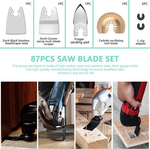 Protoiya 87 PCS Oscillating Tool Blades, Wood Metal Plastic Quick Release Oscillating Multitool Saw Blades Accessories with Sandpaper Compatible with Milwaukee, Makita, Ryobi, Rockwell, Bosch