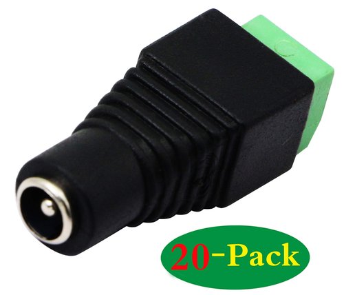 zdyCGTime DC 5.5 X 2.1mm Adapter - 2.1mm to 5.5mm Female Barrel Power Jack to 2 Pin/Way Female Bolt Screw Type Terminals Connector for CCTV Security Camera, LED Strip Light (20 Pack)