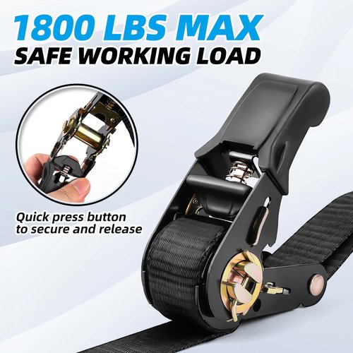Heavy Duty Ratchet Straps 15 Ft Length 1800 Lbs Safe Working Load, 4-Pack with S-Hooks and Soft Loops