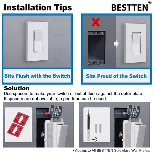 BESTTEN 2 Pack 3-Gang Screwless Decorator Wall Plate, Decorative Outlet Cover, Decor Switch Plate, USWP6 Snow White Series, H4.69” x W6.54”, Polycabonate Thermoplastic